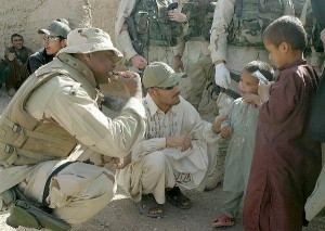 Learning to brush teeth in Afghanistan.